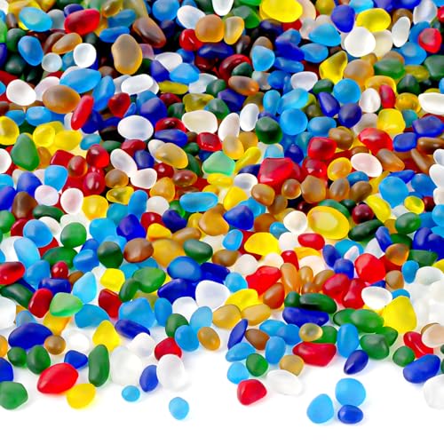 QEQEKAKA Colorful Sea Glass Stones for Crafts About 1LB (405g/14.28oz) Glass Pebbles Gemstones Bulk for Beaching Wedding DIY Decoration Aquarium Turtle Tank Vase Filler - color: Colorful, size: 1LB (405g/14.28oz)