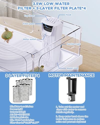 MoonOrange Small Turtle Tank Kit(Tank+Light+Filter), Acrylic Turtle Tank Starter Kit with Bask Platform, Bottom Drain, Multi-Function Area for Small Reptiles.(White) - color: White