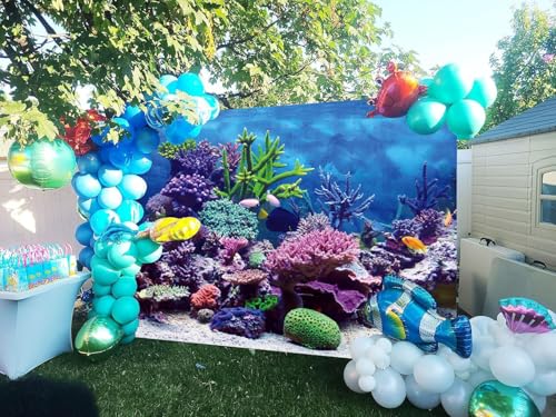 Under The Sea Backdrop 12x10ft Ocean Backdrop Aquarium Background for Hawaii Luau Party Baby Shower Birthday Decor Photography Studio Props - color: Purplish Blue, size: 12x10ft (360x300cm)