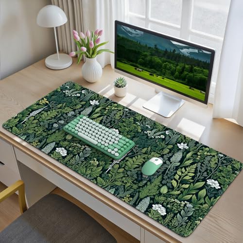 iCasso Desk Mat, Big Desk Pad, XXL Extended Gaming Mouse Pad, Large Mouse Pad for Desk Rubber Base Mousepad with Stitched Edges, Keyboard Mouse Mat (Dark Green) - color: A-green Grass