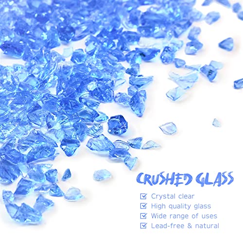 1.5 lb Light Blue Crushed Glass for Resin Art and Crafts, 3-6mm Chunky Broken Glass Pieces, Solid Color Irregular Shards for Geode, Vase Filler, Aquarium Decor & DIY Crafts - color: Light Blue
