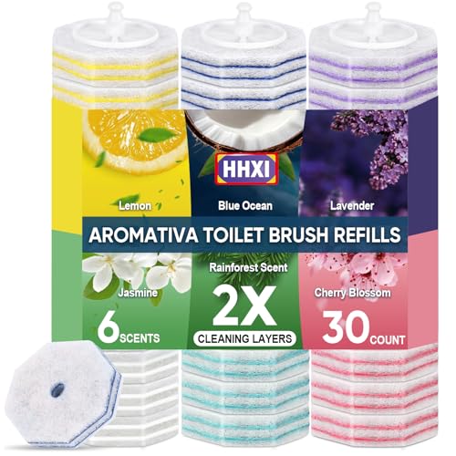 30Ct Aromative Toilet Brush Refills, Toilet Bowl Cleaner Refills, Double-Layer Cleaning Pads Added, Disposable Refill Heads for Toilet Bowl Cleaner Wands, 6 Flavors（Patented） - color: 6 Assorted Scents (Lem, Lav, Jas, Blu, Rain, Cher)