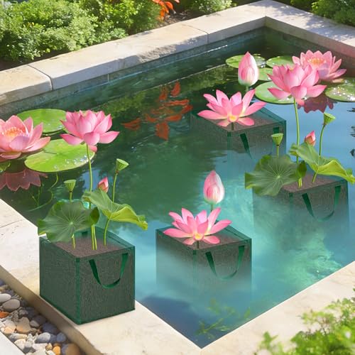 4 Pcs Pond Planting Bag with Handle, Reusable 7 Inch Square Aquatic Mesh Plant Pot for Ponds, Breathable Green Water Garden Pond Plant Basket for Lotus Bog Terrestrial Plants - color: Green With Handle, size: Square