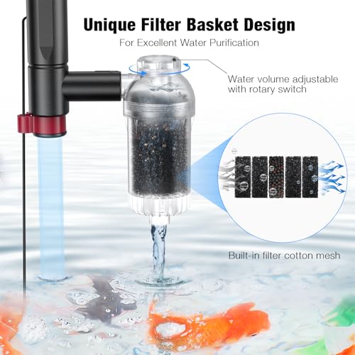 AKKEE Aquarium Vacuum Gravel Cleaner, 36W Electric Fish Tank Cleaner Vacuum, 8 in 1 Multifunctional Aquarium Cleaner for Automatic Water Change, Wash Sand, Water Circulation and Timed Off，red