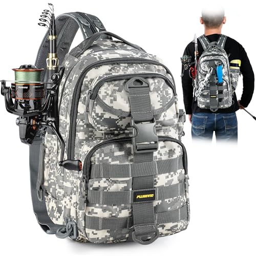 PLUSINNO Fishing Backpack Tackle Bag, Water-Resistant Backpack with Rod Holder, Ideal Shoulder Bag Gifts for Men - color: Acu Single Backpack