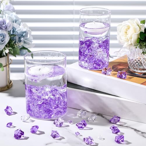 Syhood 570 Pcs 5 Sizes Purple and Clear Fake Crushed Ice Rocks Violet Acrylic Diamonds Plastic Gemstones Treasure Crystal Gems for Vase Fillers Table Scatter Centerpieces Wedding Decoration - color: Gradient Purple