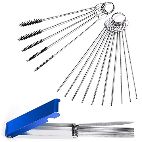 2 Set Carburetor Carbon Dirt Jet Remove Cleaner Welding Torch Tip Cleaner 13 Cleaning Wires Set + 10 Cleaning Needles + 5 Nylon Brushes for Motorcycle ATV Moped Welder Carb Chainsaw Spray Guns - style: 10Needles+5Brushes+13Cleaning Wires