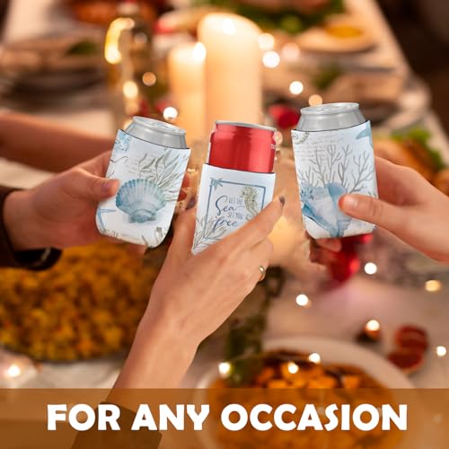 4 Pack Coastal Ocean Beach Reusable Neoprene Insulator Cup Sleeve for Cold and Hot Drinks, Coastal Beachy Seahorse Seashell Starfish Coral Can Drink Sleeves Cooler Sleeves Gifts for Women - color: Coast Let the sea set you free-cup