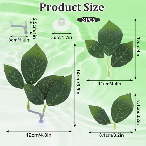 3 PCS Fish Leaf Pad Fish Tank Accessories, Adjustable Plastic Fish Leaf Pad, Betta Fish Leaves Natural Habitat Playing for Betta, Guppy, Tropical Fish Resting, Playing, Breeding with Suction Cup