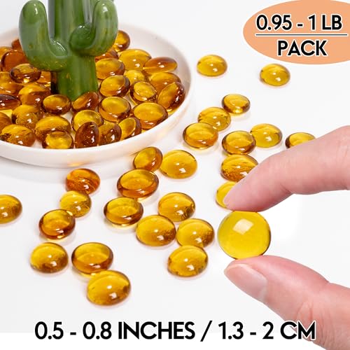 Glass Marbles, 0.97 LB Transparent and Smooth Flat Glass Beads for Vases, Mosaic Gem Pebbles for Aquarium Decor, Floral Arrangements, Mancala Stones, Vase Filler and Crafts, Chrysanthemum Yellow - color: Chrysanthemum Yellow