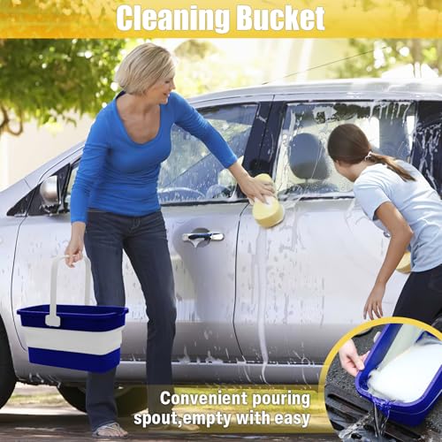 Collapsible Mop Bucket for Cleaning with Handle, Silicone Square Wash Bucket for Windows Cleaning Car Washing,Cleaning Supplies Organizer Plastic Water Bucket - color: Blue