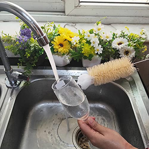 NewFerU Stainless Steel Soda Bottle Cleaning Brush in Natural Boar Bristle Wool Tip Long Handle, Flexible Bendable Thick Wire Cleaner for Narrow Neck Water Baby Bottles Straw Pipe Tube Flask (Big) - color: Big