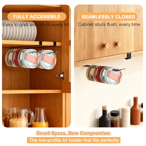 Tumbler Lid Organizer for Cabinet - Behind Door & Under Shelf Mount, Kezvulp No-Drill Holder (10-12 Capacity), Space Saving Anti-Drop Rustproof Rack, Fits 24oz Tumbler & 30/40oz Water Bottle Lids