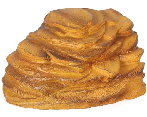 Resin Reptile Hideout,Large Rock Cave Habitat Decor for Reptile and Amphibians.Rock Basking Platform,Terrarium & Aquarium Decor for Bearded Dragons,Lizards,Snakes,Turtles,Gecko,Tortoises,Small Animals - style: Large Size ( Yellow)