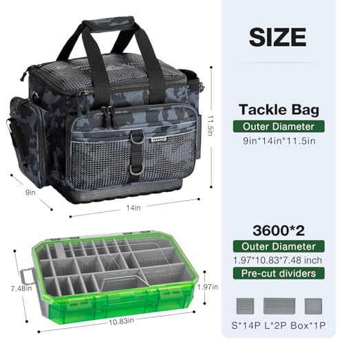 Ghosthorn Fishing Tackle Bag 3600 and 3700 Tackle Trays Lure Box Waterproof Tackle Box Organizer Removable Dividers for Lures Storage - style: Tackle Bag &3600 (2 Packs)