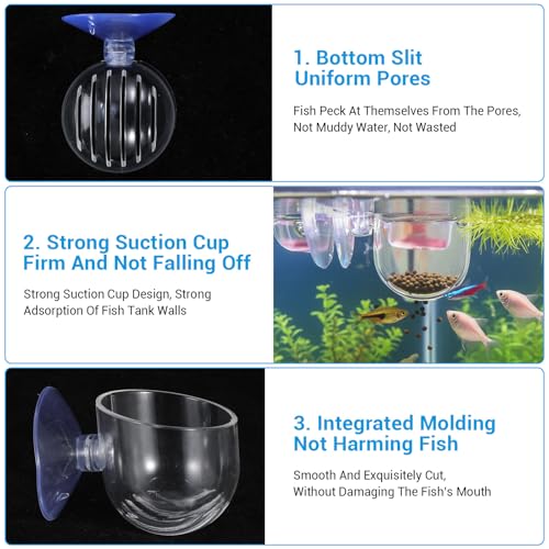 3 Pcs Aquarium Plant Holder, 2 Sizes Fish Tank Aquatic Plant Pot with Suction Cups, Red Worm Fish Feeder, Acrylic Clear Round Betta Tank Accessories for Water Feature Decoration