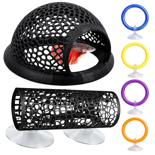 6-Piece Betta Hammock, Betta Resting Spot, Including Circular hammocks, Tunnels and Rings, Set Creating Resting Spots and Hiding Spaces for Fish