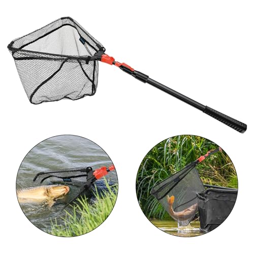 SAN LIKE Fishing Net Fish Landing Net Collapsible Fish Net with Anti-Slip Telescoping Rubber Pole Handle for Kids Adults in Saltwater Freshwater Multi-Size Extending to 37/42/43/51/69/71/89/98inch - color: Orange Fiberglass Pole,Length 38.2" to 70.9"