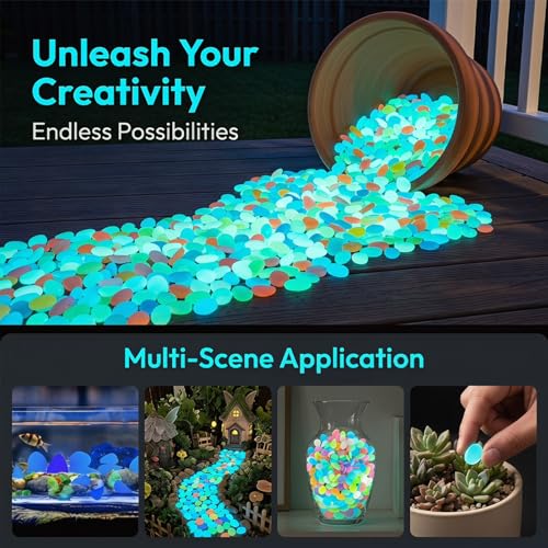 Colorful Glow in the Dark Garden Stones, Large Glow in the Dark Rocks for Outdoor Garden Decor, Luminous Pebbles for Walkways, Landscape Rocks & Fish Tank Aquarium Decorations (Blue, 600Pcs)