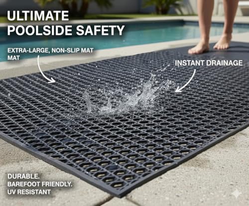 PVC Drainage Floor Mat Non-Slip Commercial Wet Area Mat for Outdoor and Indoor Restaurant Kitchen Bar Swimming Pool Splash Matting Water Drain Flooring Mat (Black, 3FTX16.4FT) - color: Black, size: 3x16.4FT