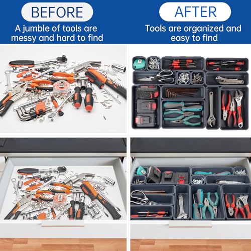 45 Pack Tool Box Organizer Tray, 3-Sizes Tool Box Organizers And Storage, for Hammer, Wrench, Screw, Small Parts Toolbox Organization, Tool Cart Chest Garage Drawer Organizer Tray, Grey - color: 45PCS - Grey, size: 3 - Sizes