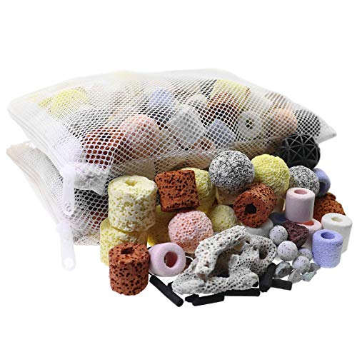 Aquarium Filter Media 15-in-1 Mineral Balls & Ceramic Rings - 1000g with Zippered Mesh Bag for Fish Tank/Pond Filters - size: B Style 1000g