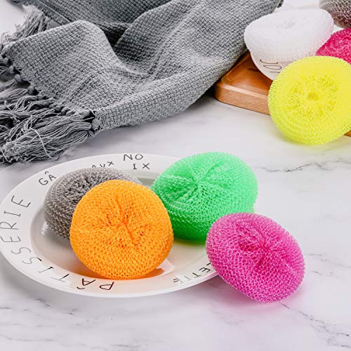 Blulu Plastic Dish Scrubbers for Dishes Pot Round Nylon Pad, Mesh Scouring Non Scratch Pads(Rainbow Colors,15 Pieces) - color: Rainbow Colors