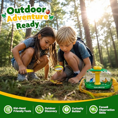 Bug Catcher Kit for Kids, 360° Rotating Insect Observation Box with Magnifying Glass, Scissor Tongs & Tweezers - STEM Outdoor Exploration Toys, Nature Adventure Learning Gift for Toddlers Boys Girls - color: Bug Catcher Kit