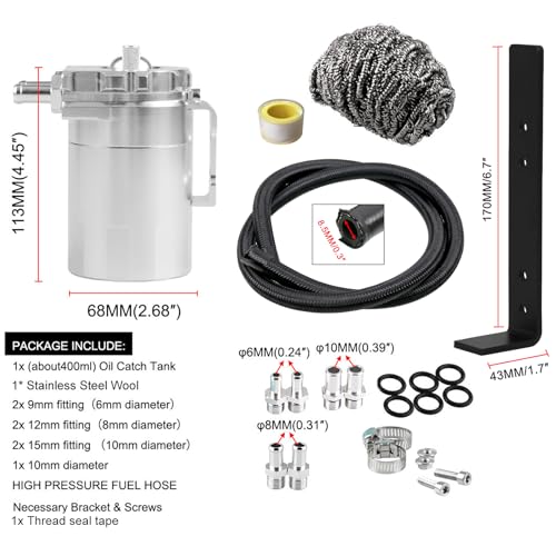 RULLINE Universal 350ml Reservoir Tank Oil Catch Can Tank 0046 Aluminum Polish Baffled Reservoir with Bracket Silver - color: Silver, size: Upgraded version with bracket