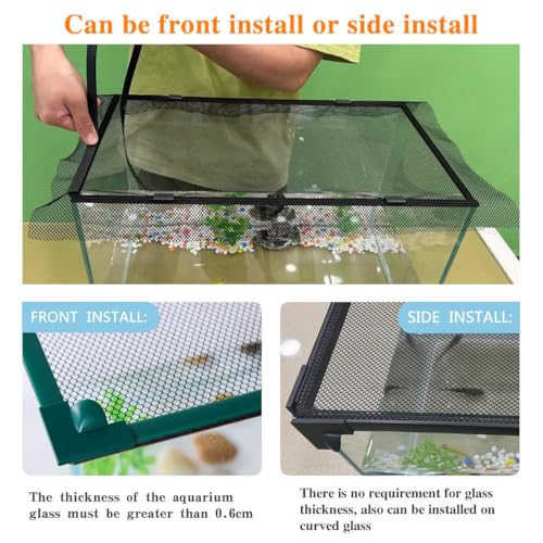 Magnetic Fish Tank Cover with Feeding Window Green Frame Grey Fiberglass Mesh, DIY Fish Tank Lid Adjustable Size Fit Tank Size Max 35''X19'' for Preventing Fish from Jumping Out and Reptile Escaping - color: Green frame fiberglass net(with a feeding windo