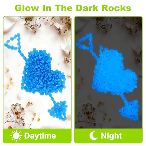500pc Blue Glow Stones Glow in The Dark Pebbles Blue Fish Tank Rocks Luminous Stones for Walkway Pathway Backyard Glow in The Dark Rocks Outdoor Glowing Rocks for Garden Aquarium Lawn,Blue - size: 500, style: Blue