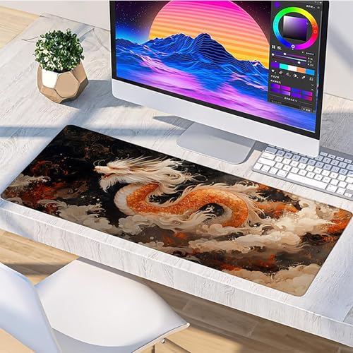 Dragon Mouse Pad, Cloud Extended Large Desk Mat 28x16in, Gaming Mouse Pad with Non-Slip Rubber Base, Stitched Edges Mousepad Waterproof, Computer Desk Accessories, Keyboard Mat, for PC, Gaming 4-4258 - color: Dragon8, size: 28x16in