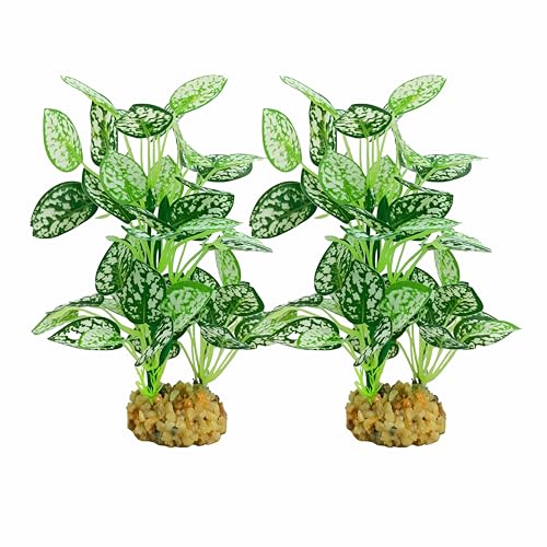 Silk Aquarium Plants (2-Pack), 9.8-inch Artificial Aquarium Silk Plants— Simulated Fish Habitat Decor, Safe Silk Plants for Aquariums Fish Fishbowl (White) - color: White&green