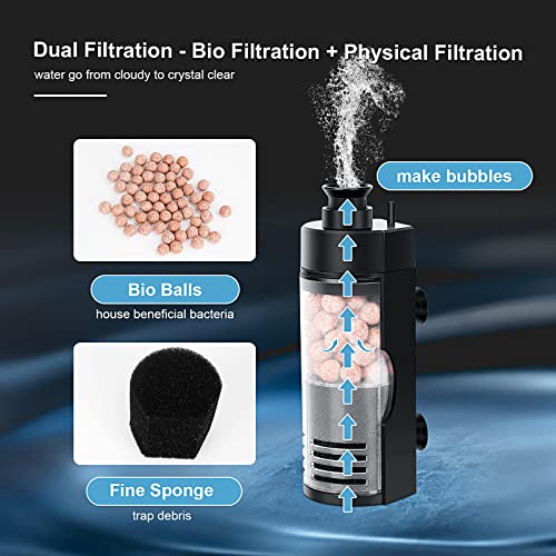 hygger Small Aquarium Bio Sponge Filter 6-20 Gallon Fish Tank Filter for Breeding Fry Betta Shrimp Tank (Large) - size: Large for 6-20 Gallon