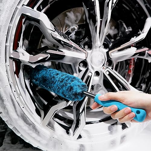 oesee PRO Choice 4 Pack Long Handle Wheel Brush Kit for Cleaning Wheel and Tire- 2X Soft Wheel Cleaning Brush, Detailing Brush and Stiff Tire Brush - color: 4 Pack (Blue & Black)