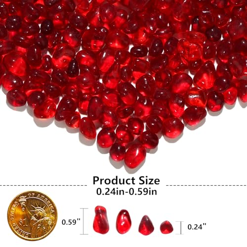 QYGL 0.55LB Red Clear Glass Pebbles, Tumbled Sea Glass Stones for Vase Fillers, Fish Tank Gravel, Aquarium Rocks, DIY Crafts, Plant Pots, Wedding & Home Decor, Transparent Glass Gemstones - color: Red