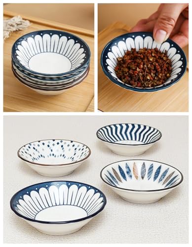 4 Pack 3 oz Cute Japanese Soy Sauce Dish Small Dipping Sauce Bowls Ceramic Sushi Dipping Bowls for Sushi,Side Dish,Ketchup,Dips,Condiment,Snack,BBQ Party - color: Navy Blue
