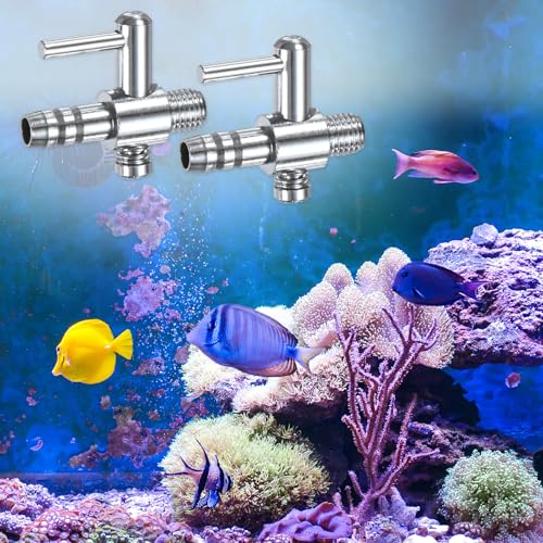M METERXITY 8PCS Aquarium Air Valve, 4/25" ID Bright Silver Single Way Threaded Fish Tank Air Flow Control Lever Pump Copper Nickel Plated Airline Valve for Air Pump/Air Transfer System