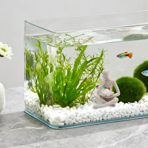 Oooct Sandstone Thinker Statue Aquarium Ornament, Small Fish Tank Decor for Freshwater & Saltwater, Abstract Aesthetic Aquarium Decoration for Tank, Pond & Terrarium - 2.8 x 2.4 x 4.3 Inch - color: Reading Statue a