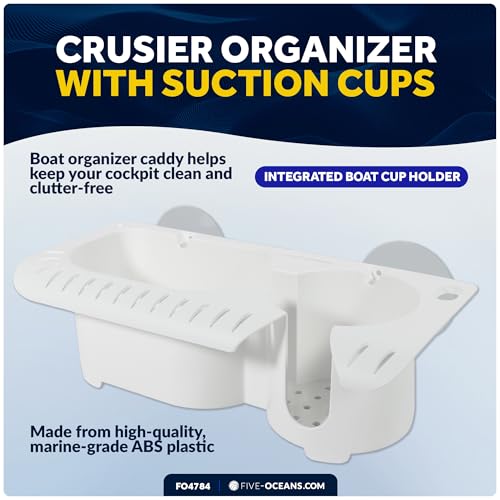 Five Oceans Boat Storage Organizer and Drink Caddy,Suction Cup Drink Holder w/Drainage Holes, Console Organizer w/Knife, Pliers, and 16 Lure Holders, Heavy-Duty ABS Plastic - FO4784 - style: With Drink, Knife, Plier Holder & Lure Slots