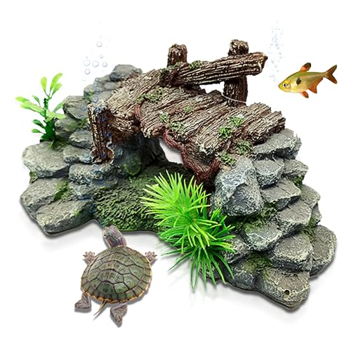 Aquarium Decor, Betta Fish Tank Accessories with Plants, Turtle Tank Decorations, Large Aquarium Ornaments, Fish Hideout, Decorative Accessories for Freshwater & Saltwater Tanks (Grass Bridge) - color: Grass Bridge