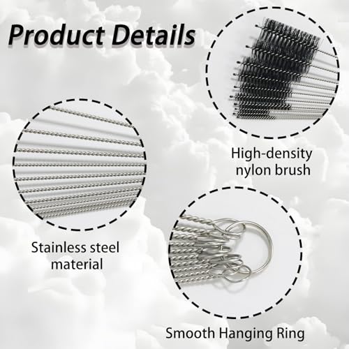 11 PCS Flexible Drain Brush, Straw Cleaner Brush Set, 61 Inch Double Ended Nylon Hose Pipe Cleaner and 10pcs Different Sizes Brushes for Aquarium Filter, Kitchen(Black)