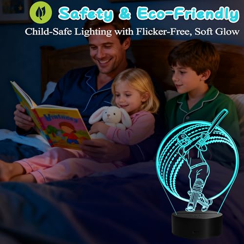 Cricket Gifts, Cricket Sport 3D Illusion Night Light with Remote Control, 16 RGB Colors, 4 Flashing Modes and Timer, Cricket Ball Stuff, Supplies and Accessories for Holiday Birthday Christmas - color: Color 4