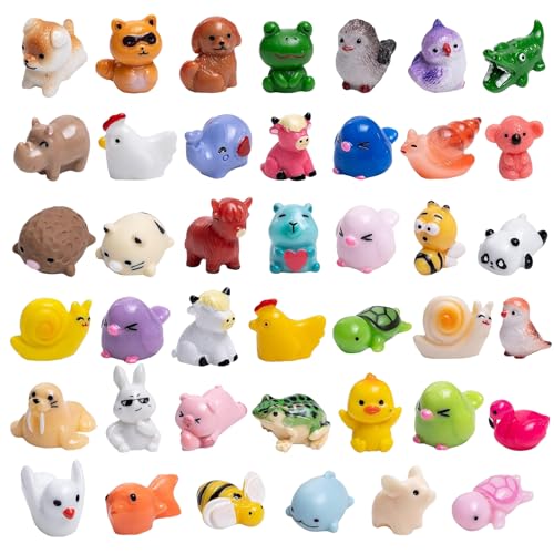 42pcs Mini Resin Animal 42 Styles Figures Bulk Tiny Resin Animals Little Miniature Small Animal for Micro Fairy Garden Landscape Accessories Dollhouse Hide Crafts Decor Aquarium - style: 42p-animals-2