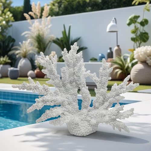 Etlemonde White Coastal Beach Coral Reef Decor Resin Statue - Faux Sea Coral Reef for Bathroom Shelf, Coffee Table, Nautical Beach House Home Decor Accent - color: White-x