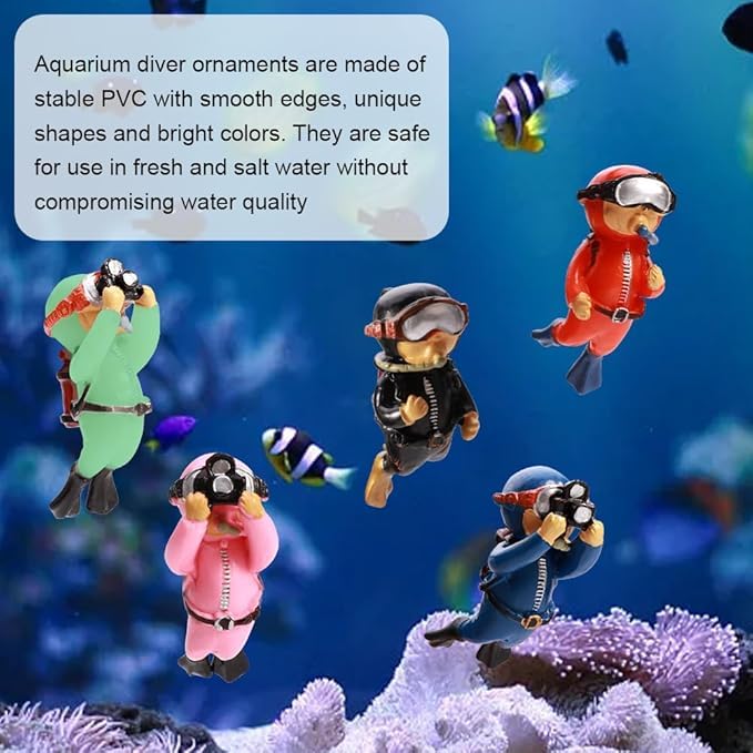 2-Pack Tank Decorations, Cute Little Diver, Aquarium Decoration Accessories Ornaments with Float Ball, Playmate for Tank Suitable for All Kinds of Fish and Tanks (Pink)