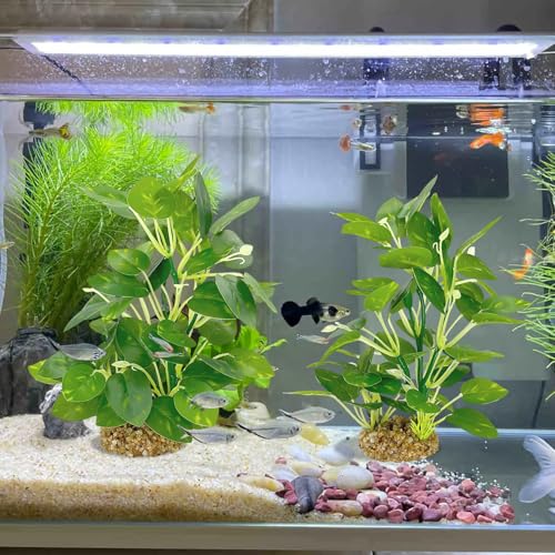Silk Aquarium Plants (2-Pack) 9.8 Inch Artificial Plastic Fish Fish Habitat Decor, Small to Moderate Size Aquarium Decorations, Safe Green Plants for Freshwater Tanks