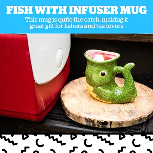 BigMouth Fish Mug with Tea Infuser Bobber, Novelty Fishing Gift for Men Dad Him Grandpa Fishermen, Durable Ceramic - size: 5.1 Ounces