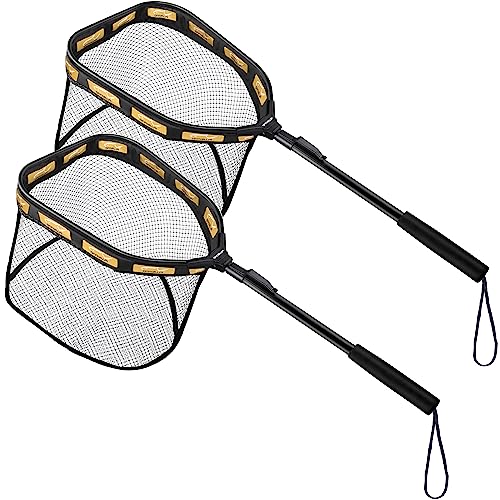 PLUSINNO Floating Fishing Net for Steelhead, Salmon, Fly, Kayak, Catfish, Bass, Trout Fishing, Rubber Coated Foldable Landing Net with Fixed or Telescoping Pole Handle, Fishing Gear and Gifts for Men - color: 2 Pack - 0.8M Orange