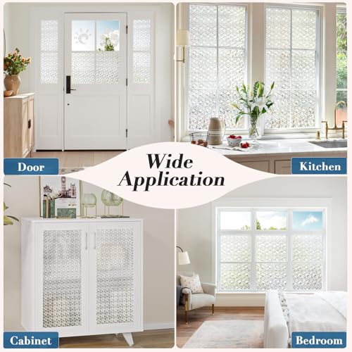 Windimiley 3D Diamond Frosted Window Privacy Film, Static Cling Decorative Glass Covering, No Glue Removable Vinyl, UV Blocking Heat Control for Bathroom Bedroom Door, 11.8 x 78.7 inch